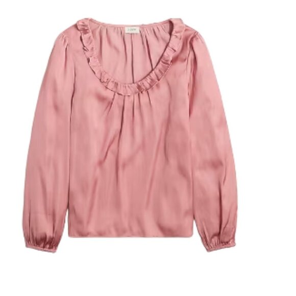 J. Crew Ruffleneck Top Blouse, Rose Blush Pink - Picture 2 of 5